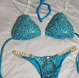Swarovski crystal teal competition bikini